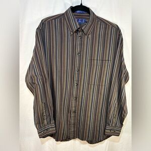RaVela Twill by Enro Striped Long Sleeve Button Down Men's Shirt Size Medium